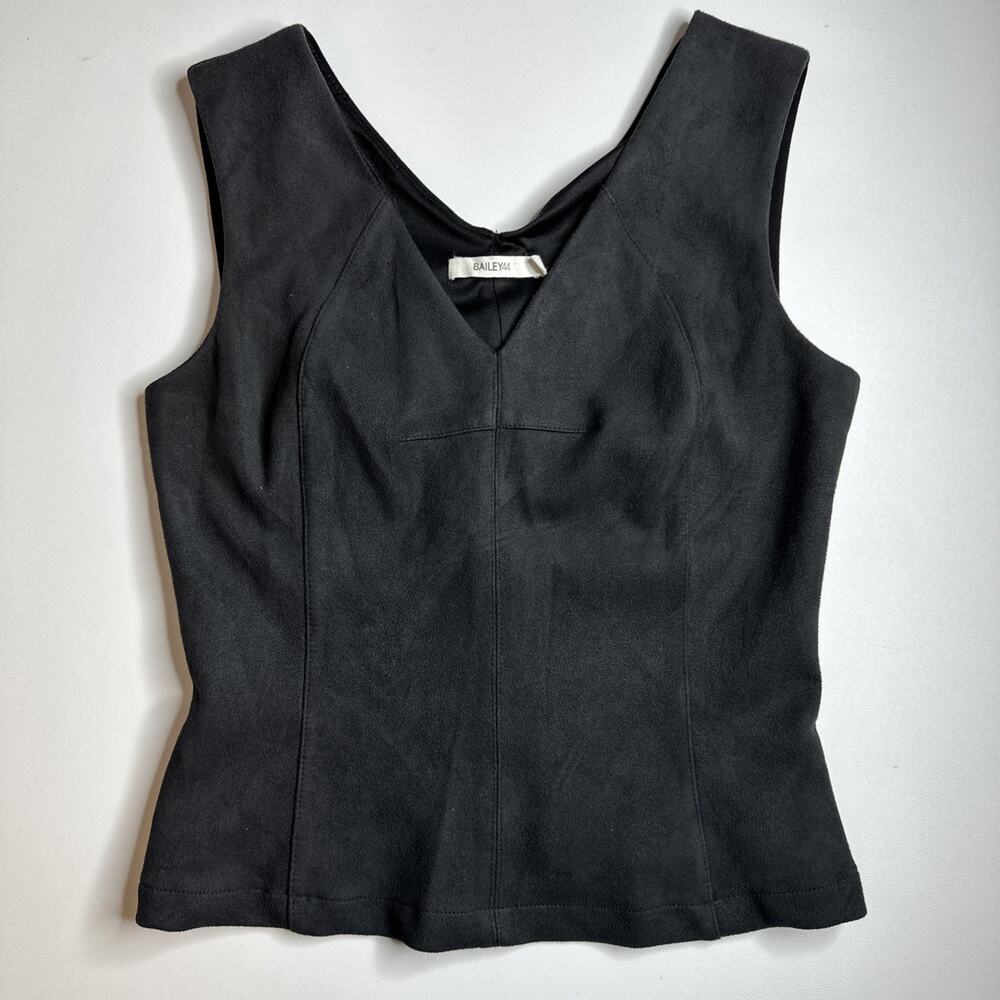 Bailey 44 Black Faux Suede V Neck Tank Top Small Sleeveless Minimalist Blouse S - Picture 3 of 8